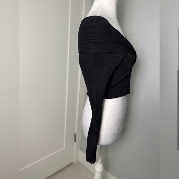 Michael Costello X Revolve Knit Ribbed off Shoulder Top in Black/ Size Medium - Picture 4 of 8